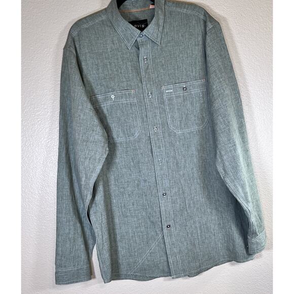 Orvis Men's Large Tall Green Chambray Tech LS Performance Work Shirt Button Up - Picture 1 of 10